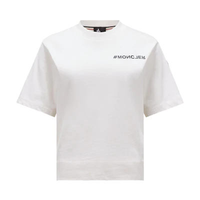 (Women) Moncler White Letter Print Crewneck Short-Sleeve T-Shirt. J10988C0000283927041