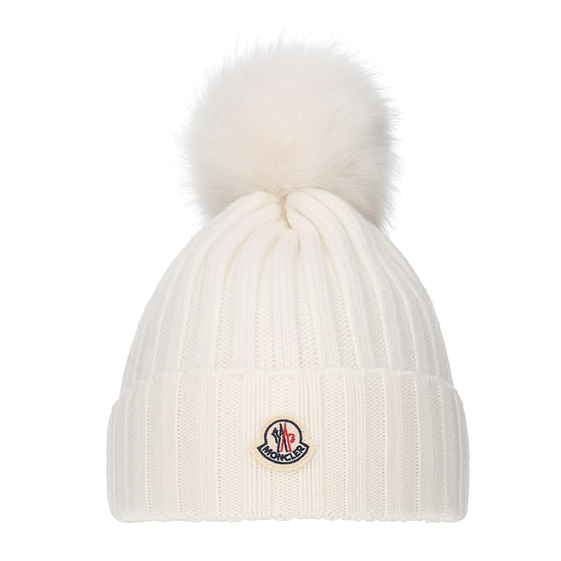 (Women) Moncler  White Merino Wool Beanie with Pom-Pom Decoration. J20933B00027M1131034