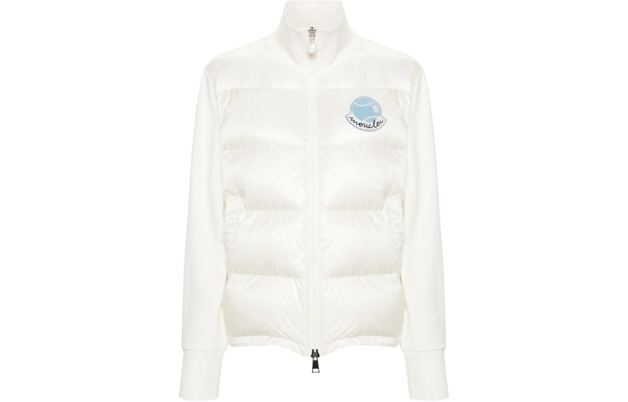 (Women) Moncler  White Patch Logo Stand Collar Zip-Up Jacket. J10938G0001589A2Y034