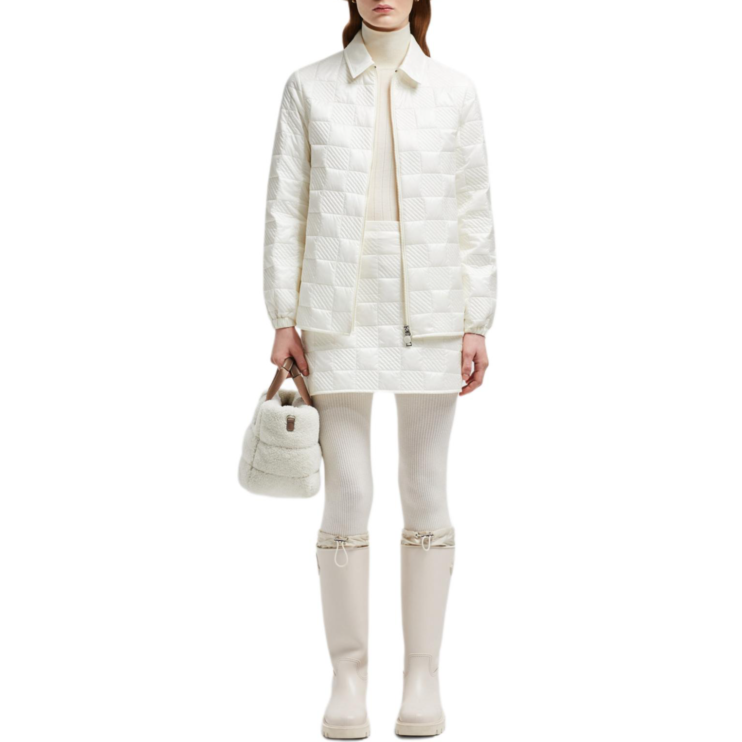 Lookbook (W) 蒙克莱 白色缎面装饰拉链休闲迷你裙 J20932D00001788LM034