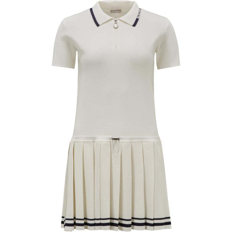 (Women) Moncler  White Short Sleeve Polo Dress with Striped Collar. J10939L00004M3357034