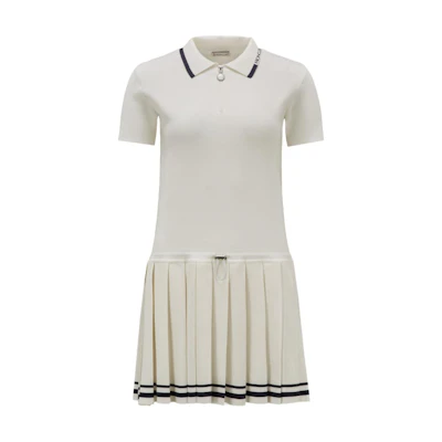 (Women) Moncler White Short Sleeve Polo Dress with Striped Collar. J10939L00004M3357034