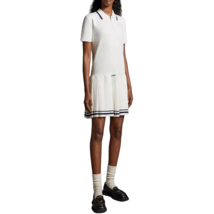 Purchase (Women) Moncler  White Short Sleeve Polo Dress with Striped Collar. J10939L00004M3357034