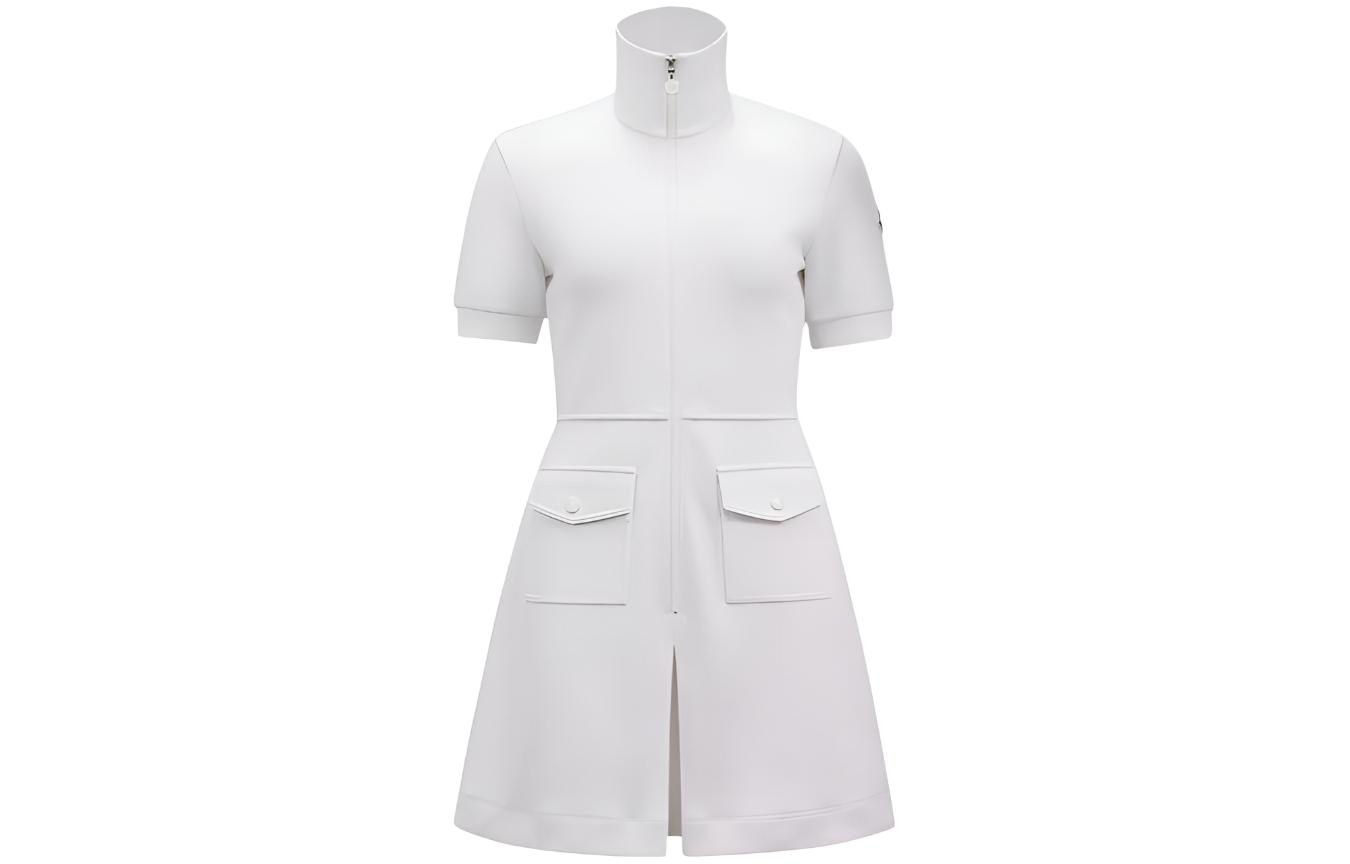 (Women) Moncler  White Short Sleeve Slim Fit Polo Dress with Zipper Design. J10938I00011899V9033