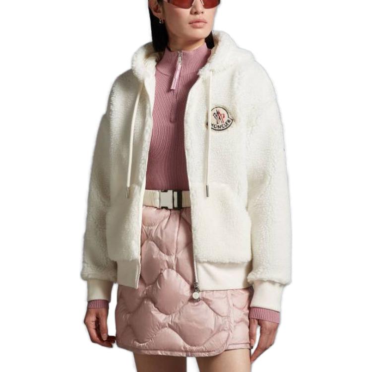 Shop (W) Moncler Jaket Hoodie Putih Ritsleting Solid I20938G0003289A5V034