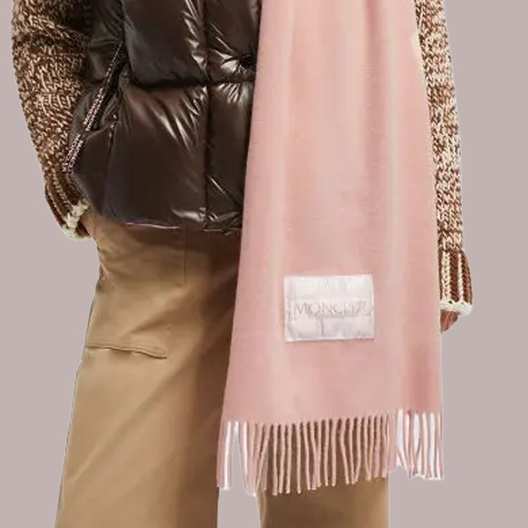 Shop (Women) Moncler  Wool Felt Solid Scarf in Pink. J20933C00024595MA51V