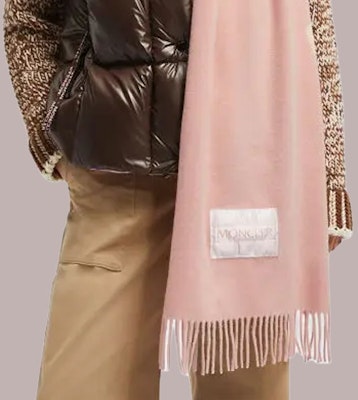 (Women) Moncler Wool Felt Solid Scarf in Pink. J20933C00024595MA51V Shop (Women) Moncler Wool Felt Solid Scarf in Pink. J20933C00024595MA51V