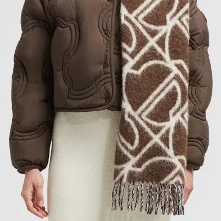 Shop (Women) Moncler  Wool Knitted Scarf Brown Solid Design. J20933C000040U381P02