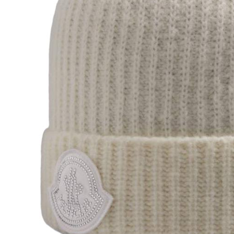 Shop (Women) Moncler  Wool Nylon Crystal Beanie Hat - Off White. J20933B00072M2739032