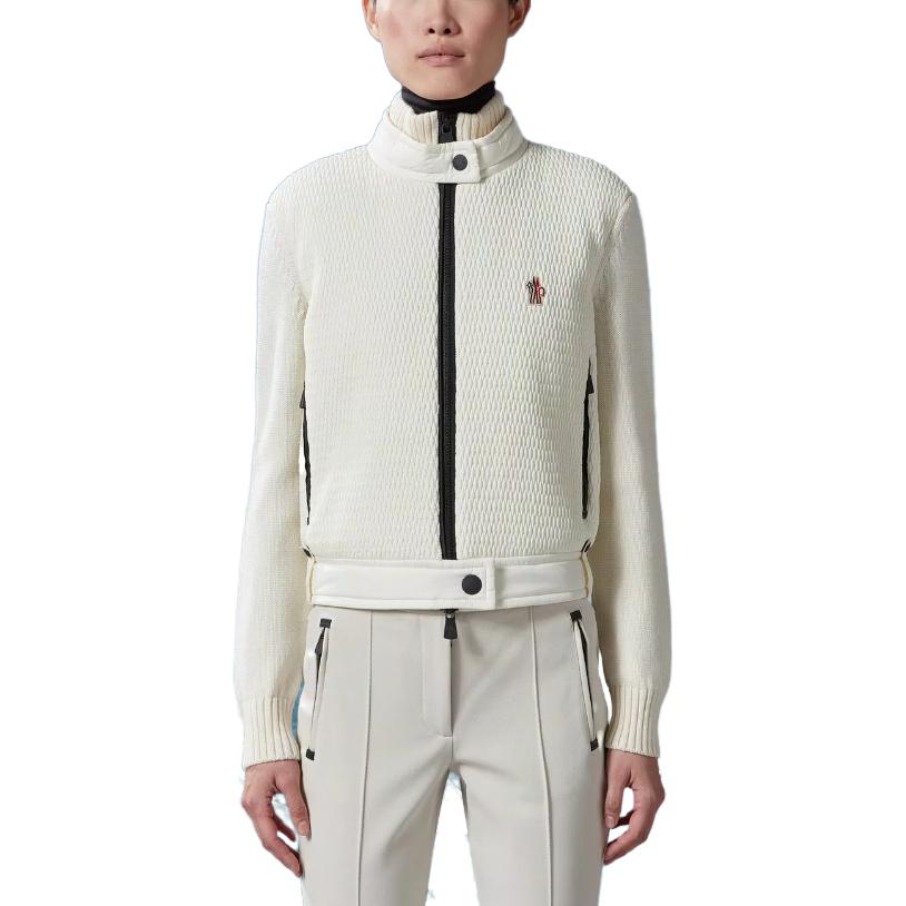 Lookbook (W) Moncler Kardigan Wol Rits Putih Lengan Panjang Jaket Pendek. 9B00009M1131036