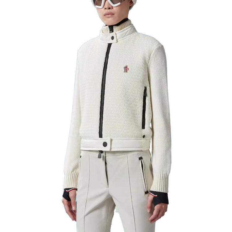 Purchase (W) Moncler Kardigan Wol Rits Putih Lengan Panjang Jaket Pendek. 9B00009M1131036