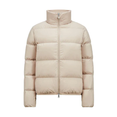 (Women) Moncler Abbadia FW24 Glossy Logo Short High-Neck Down Jacket Women Beige J20931A0000754A8120I