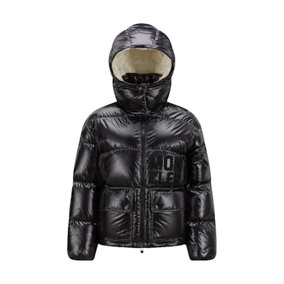 (Women) Moncler Abbaye Black Short Down Jacket with Letter Print Hooded Design. 1A000395963V999
