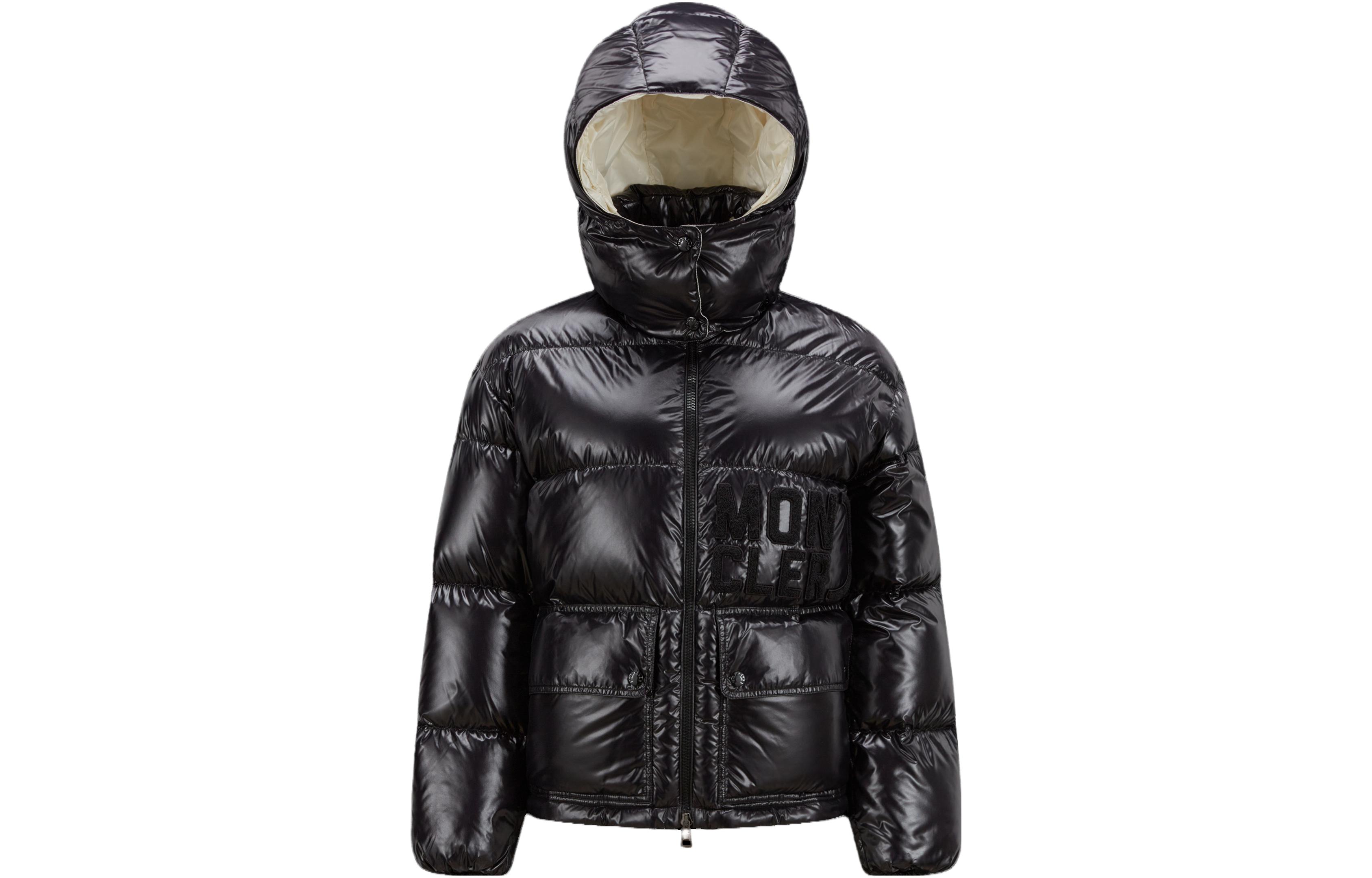 Order (Women) Moncler Abbaye  Black Short Down Jacket with Letter Print Hooded Design. 1A000395963V999