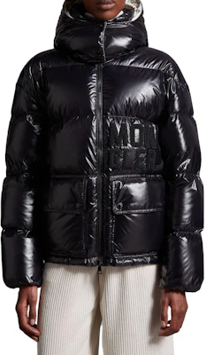 (Women) Moncler Abbaye Black Short Down Jacket with Letter Print Hooded Design. 1A000395963V999 Shop (Women) Moncler Abbaye Black Short Down Jacket with Letter Print Hooded Design. 1A000395963V999