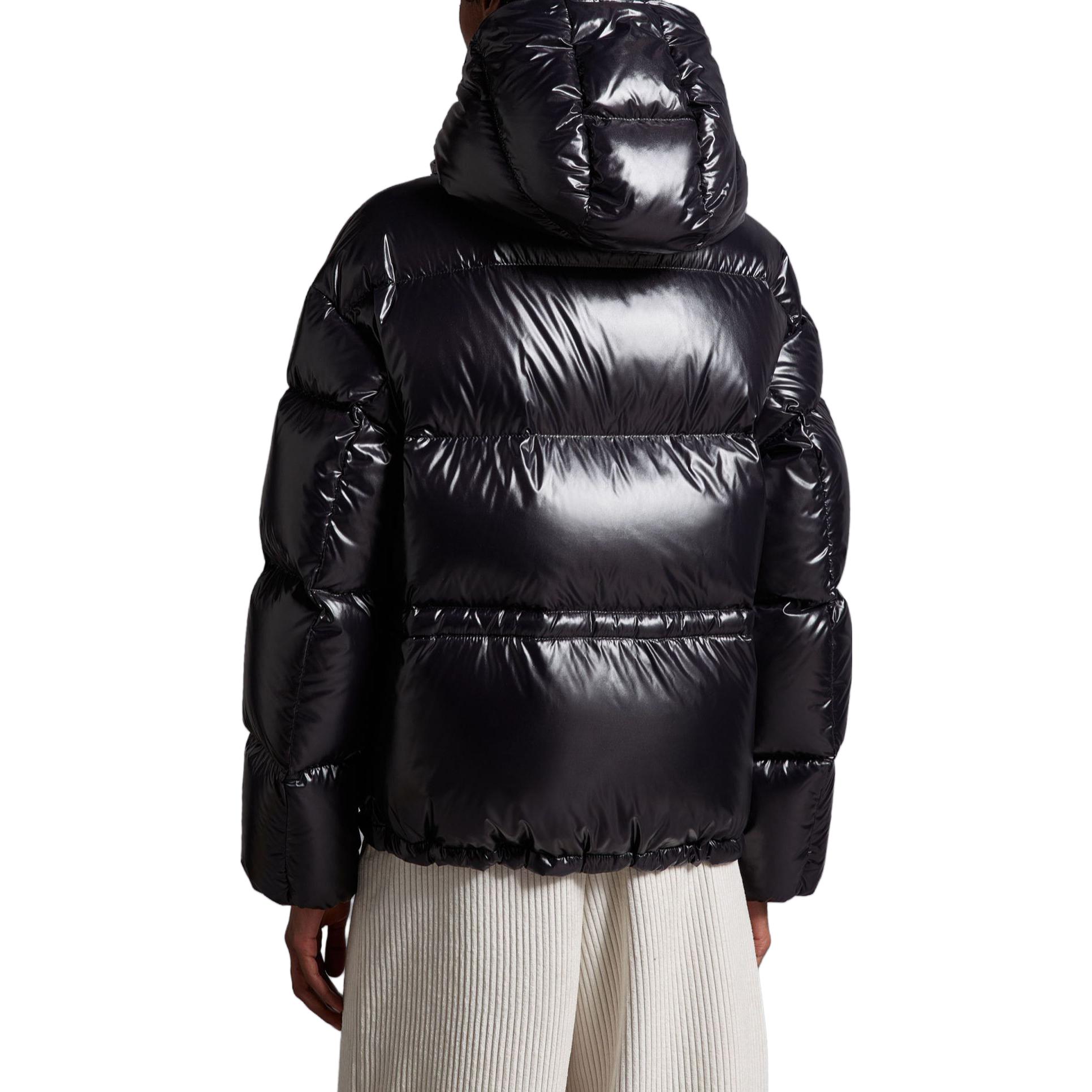Purchase (Women) Moncler Abbaye  Black Short Down Jacket with Letter Print Hooded Design. 1A000395963V999
