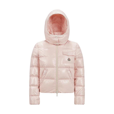 (Women) Moncler Andro Series SS25 Pink Short Down Jacket with Logo Hood. K10931A00078597EU519