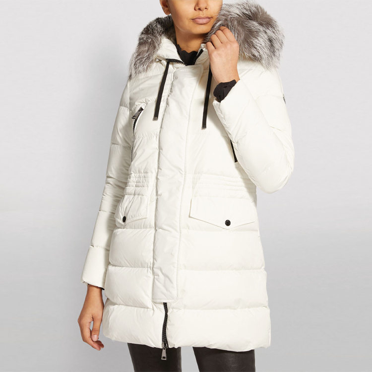 Shop (W) Moncler Aphroti 經典中長款連帽羽絨外套 白色冬季款 0931B51002C0059034