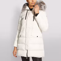 Shop (Women) Moncler Aphroti Classic Mid-Length Hooded Down Coat White Winter 0931B51002C0059034