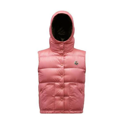 (Women) Moncler Aval FW22 Coral Pink Hooded Down Vest with Logo Patch. H20931A0004668950539