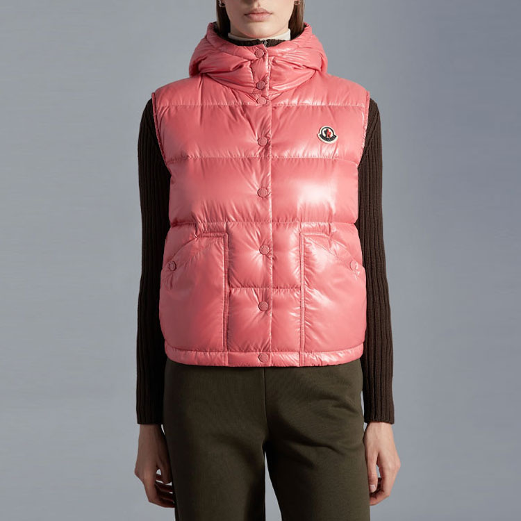 (Women) Moncler Aval FW22 Coral Pink  Hooded Down Vest with Logo Patch. H20931A0004668950539 圖 4