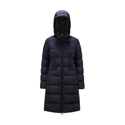 (Women) Moncler Avocette FW24 Long Puffer Jacket Midnight Blue Hooded Slim Fit J20931C00042539ZD778