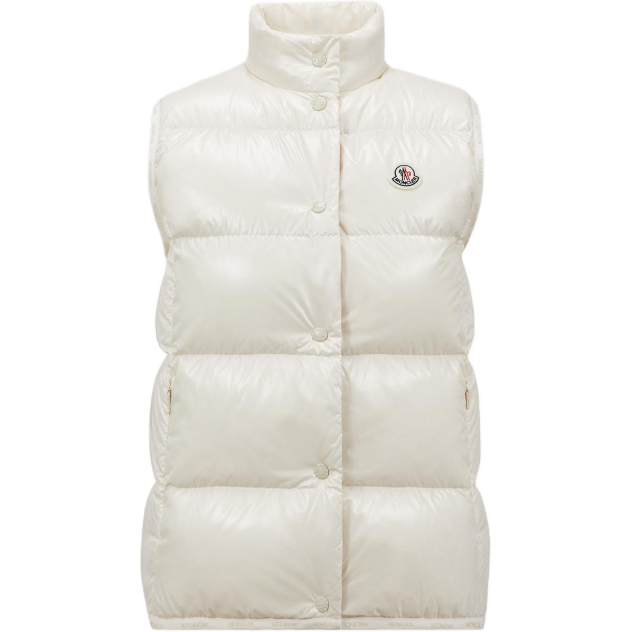 (Women) Moncler Badia FW24 Glossy Nylon Button Vest  White Down Gilet. J20931A000085963V070