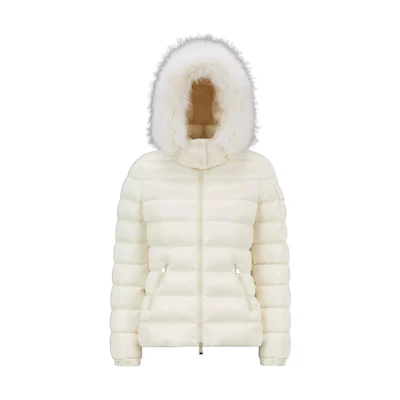 (Women) Moncler Bady Series White Down Jacket with Logo, High Collar & Fur Trim. H20931A0013768950034
