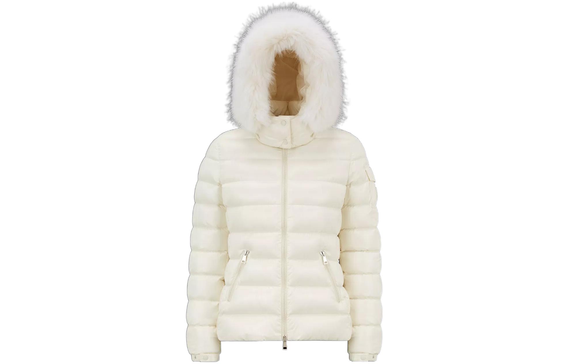 (Women) Moncler Bady Series  White Down Jacket with Logo, High Collar & Fur Trim. H20931A0013768950034 圖 2