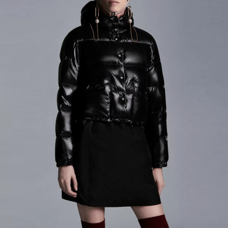 Cheap (Women) Moncler Bardanette Glossy Hooded Down Jacket Winter Black Short 1A0005868950999