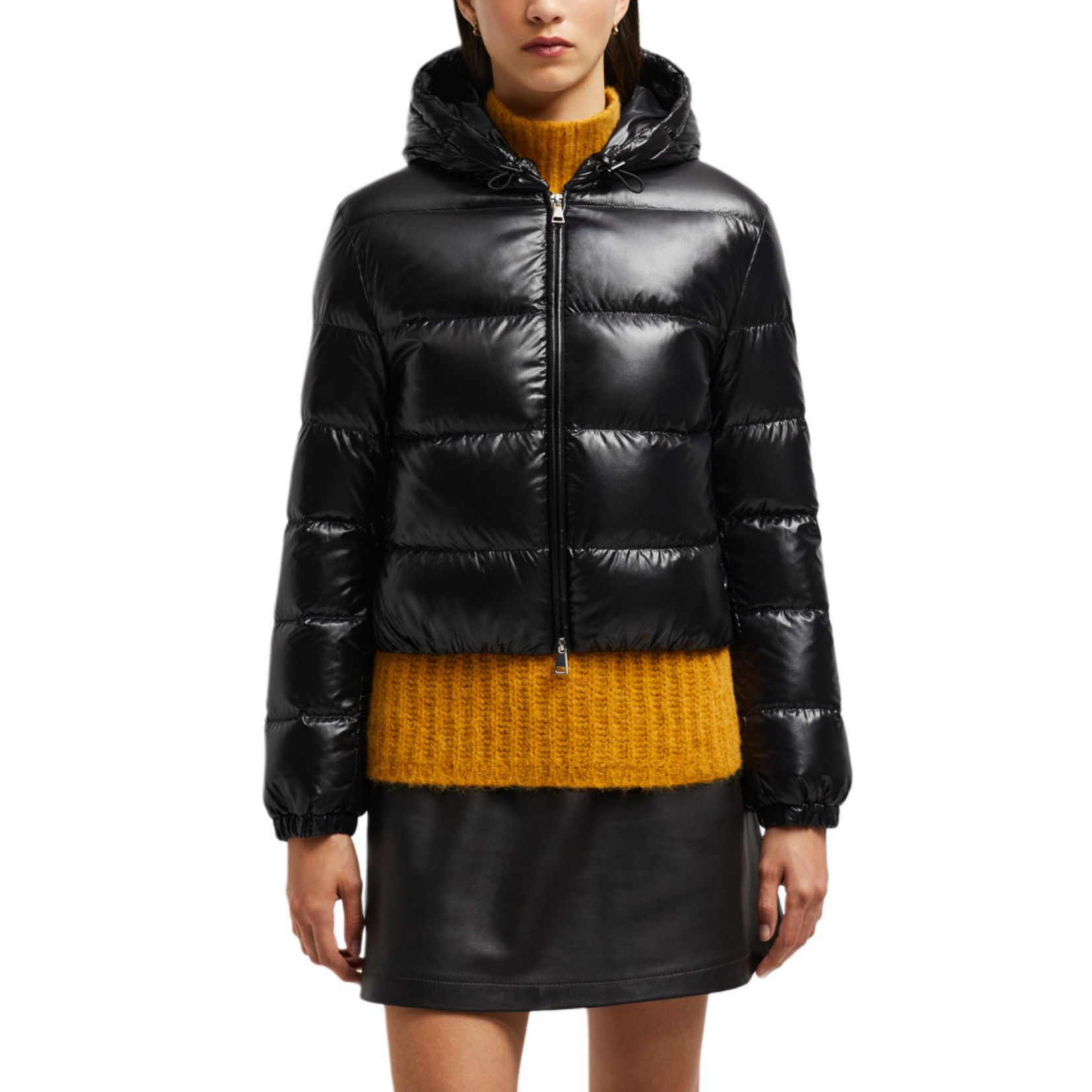 Lookbook (Women) Moncler Bayard FW24  Lightweight Glossy Nylon Hooded Puffer Jacket Black. J20931A000835963V999