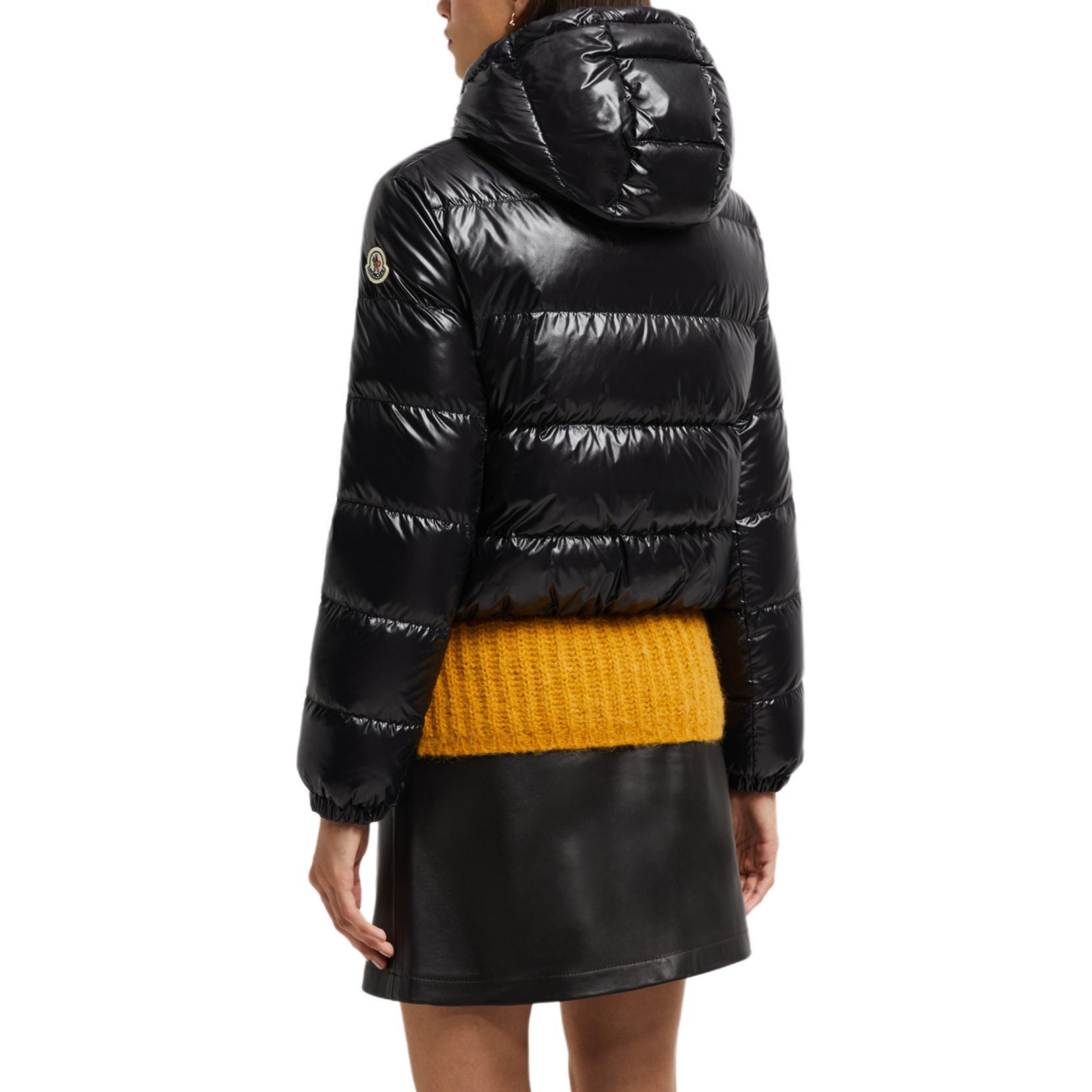Shop (Women) Moncler Bayard FW24  Lightweight Glossy Nylon Hooded Puffer Jacket Black. J20931A000835963V999