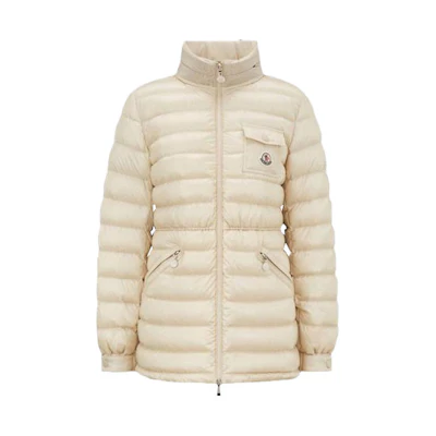 (Women) Moncler Beige Down Jacket with Solid Logo and Zip Stand Collar I10931A00008595ZZ20N