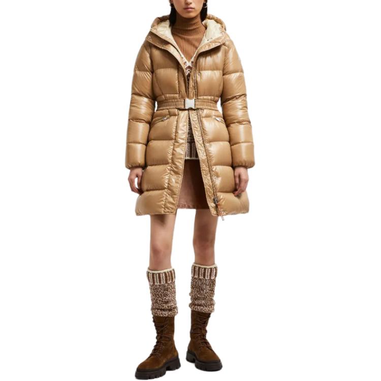 (Women) Moncler Bellevue  Brown Long Down Jacket with Logo Hood and Waist Zip. J20931C000385963V226 圖 3