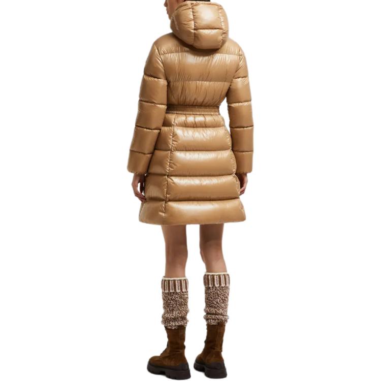 (Women) Moncler Bellevue  Brown Long Down Jacket with Logo Hood and Waist Zip. J20931C000385963V226 圖 4