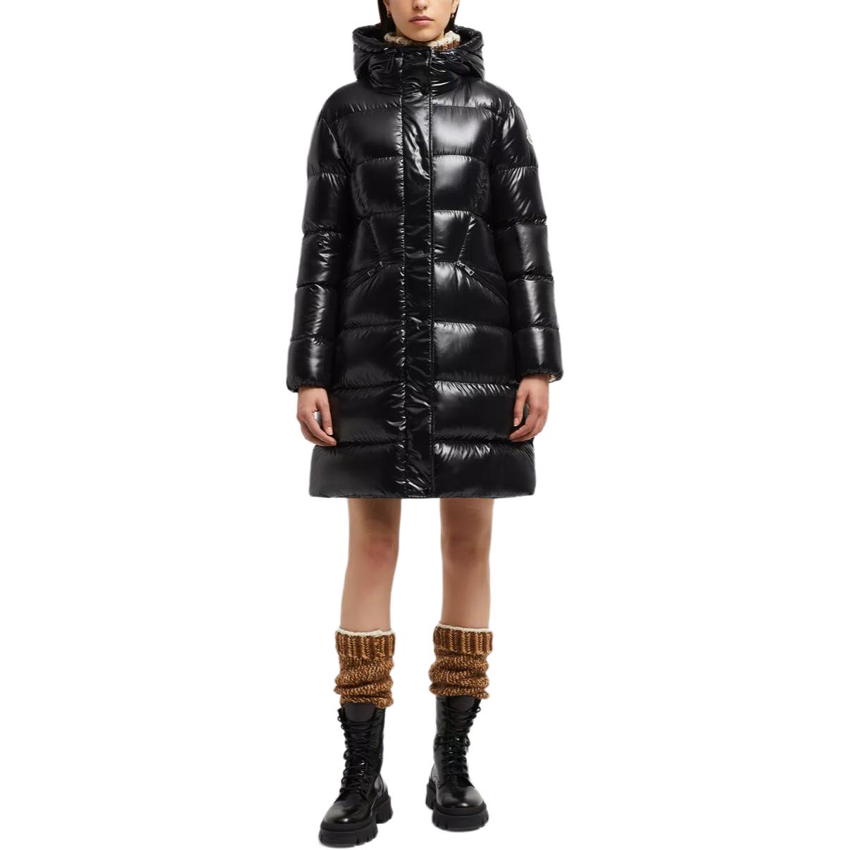 Lookbook (Women) Moncler Bellevue Shiny Hooded Long Down Jacket  Black. J20931C000385963V999