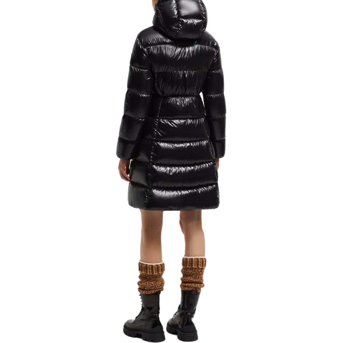 Shop (Women) Moncler Bellevue Shiny Hooded Long Down Jacket  Black. J20931C000385963V999