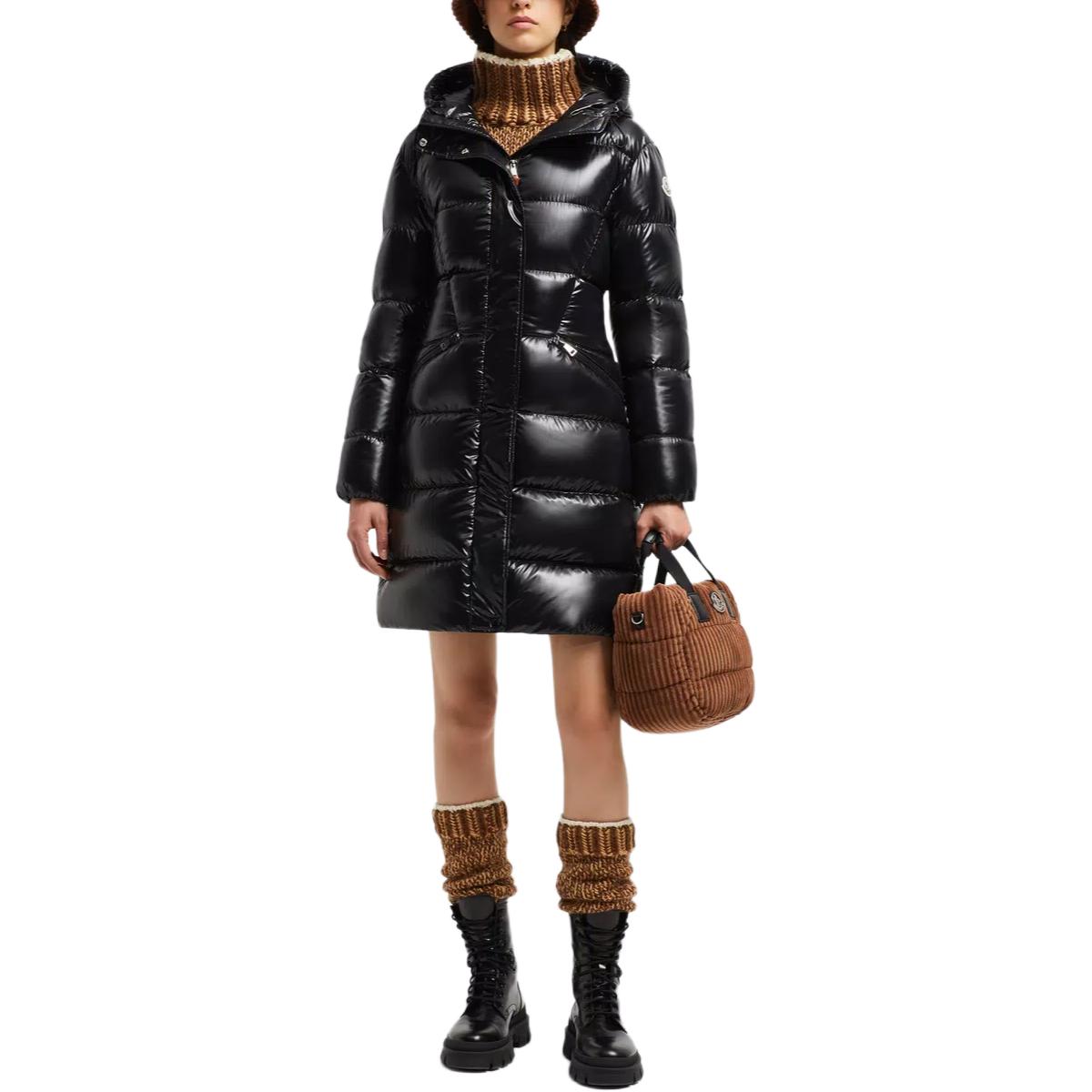 Purchase (Women) Moncler Bellevue Shiny Hooded Long Down Jacket  Black. J20931C000385963V999