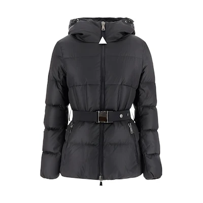 (Women) Moncler Black Logo Belted Long Sleeve Down Jacket 1A0003254155999