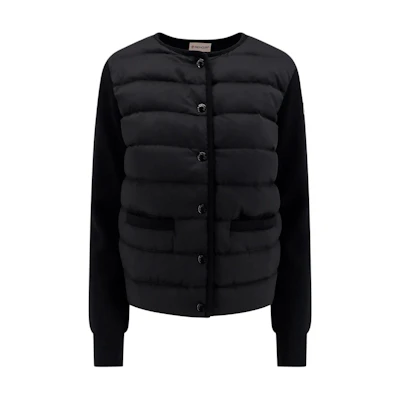 (Women) Moncler Black Logo Long-Sleeve Crewneck Button-Up Jacket J20939B00006M1131999