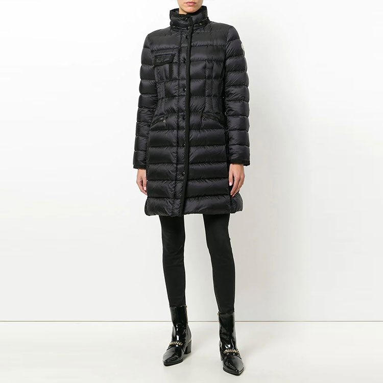 Shop (W) Moncler Jaket Hitam Logo Panjang dengan Tudung. 493000553048999