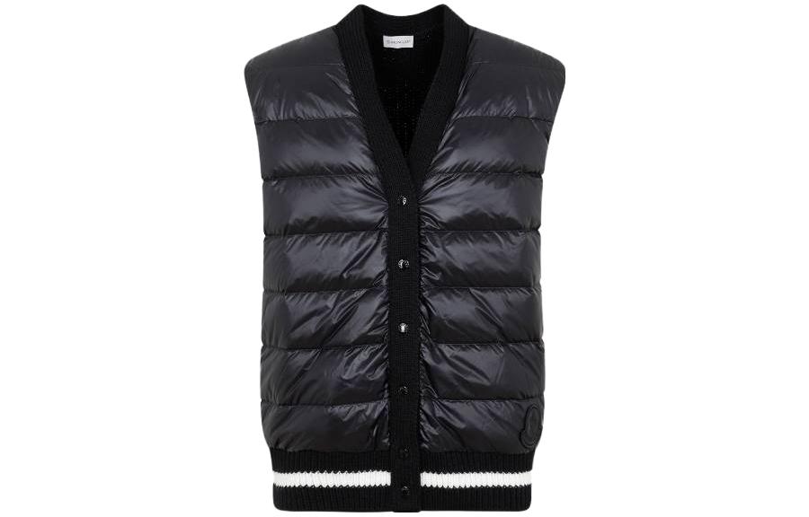 Order (W) Moncler Jaket Rompi Hitam V-Leher Single-Breasted 9I00001M2089P90