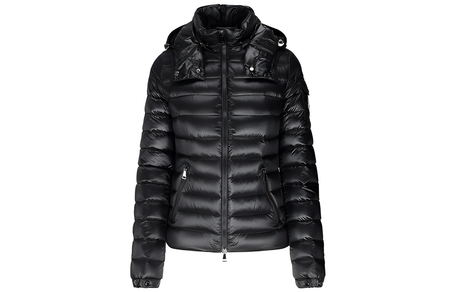 (Women) Moncler Bleu Black Glossy Hooded Down Jacket 0931B10100C0070999
