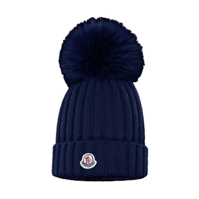(Women) MONCLER Blue Wool Knit Beanie Hat 3B70201A9327778