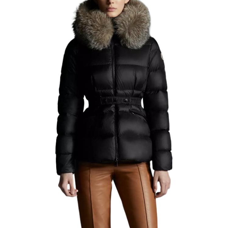 Shop (Women) Moncler Boed FW22  Black Quilted Down Jacket with Fur-Trim Collar H20931A001365396Q999