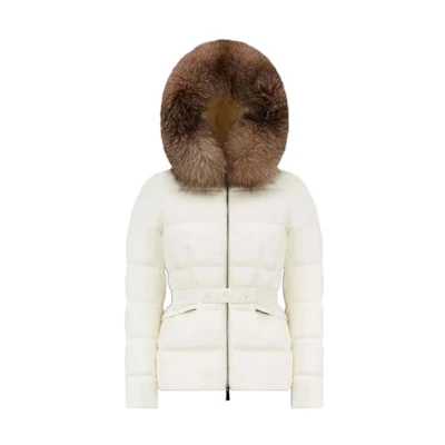(Women) Moncler Boed FW22 Quilted Down Jacket Ivory White with Fur Trim Waist. H20931A001365396Q034