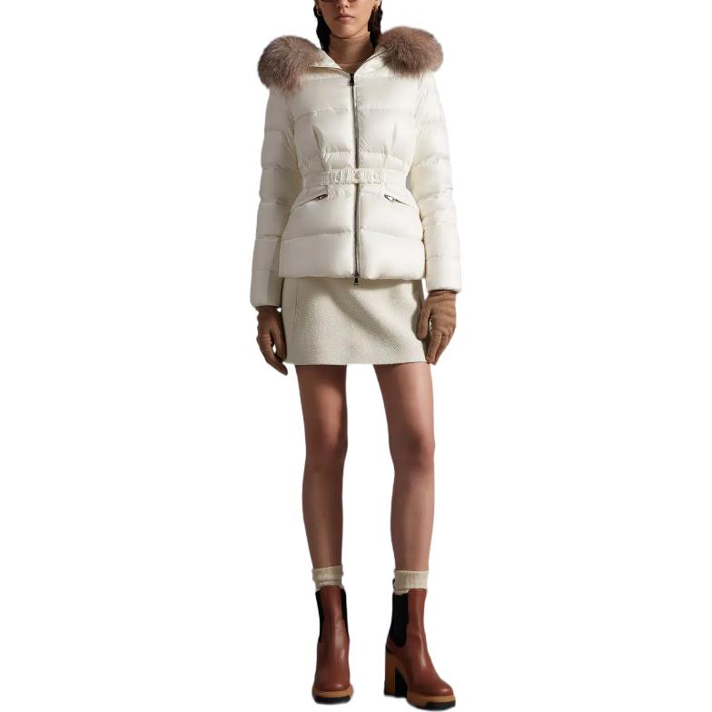 Lookbook (Women) Moncler Boed FW22  Quilted Down Jacket Ivory White with Fur Trim Waist. H20931A001365396Q034