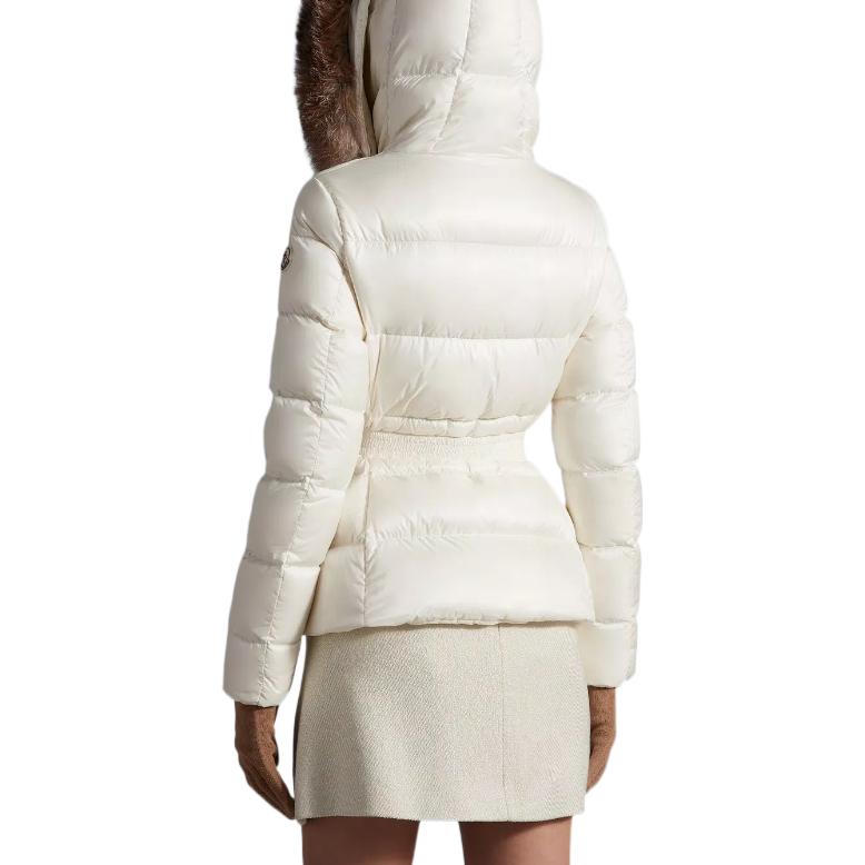 Purchase (Women) Moncler Boed FW22  Quilted Down Jacket Ivory White with Fur Trim Waist. H20931A001365396Q034