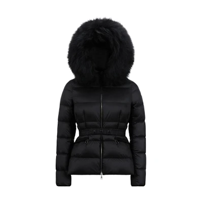 (Women) Moncler Boed FW24 Black Puffer Jacket with Waist Tie and Zipper Closure. J20931A00095595FE999