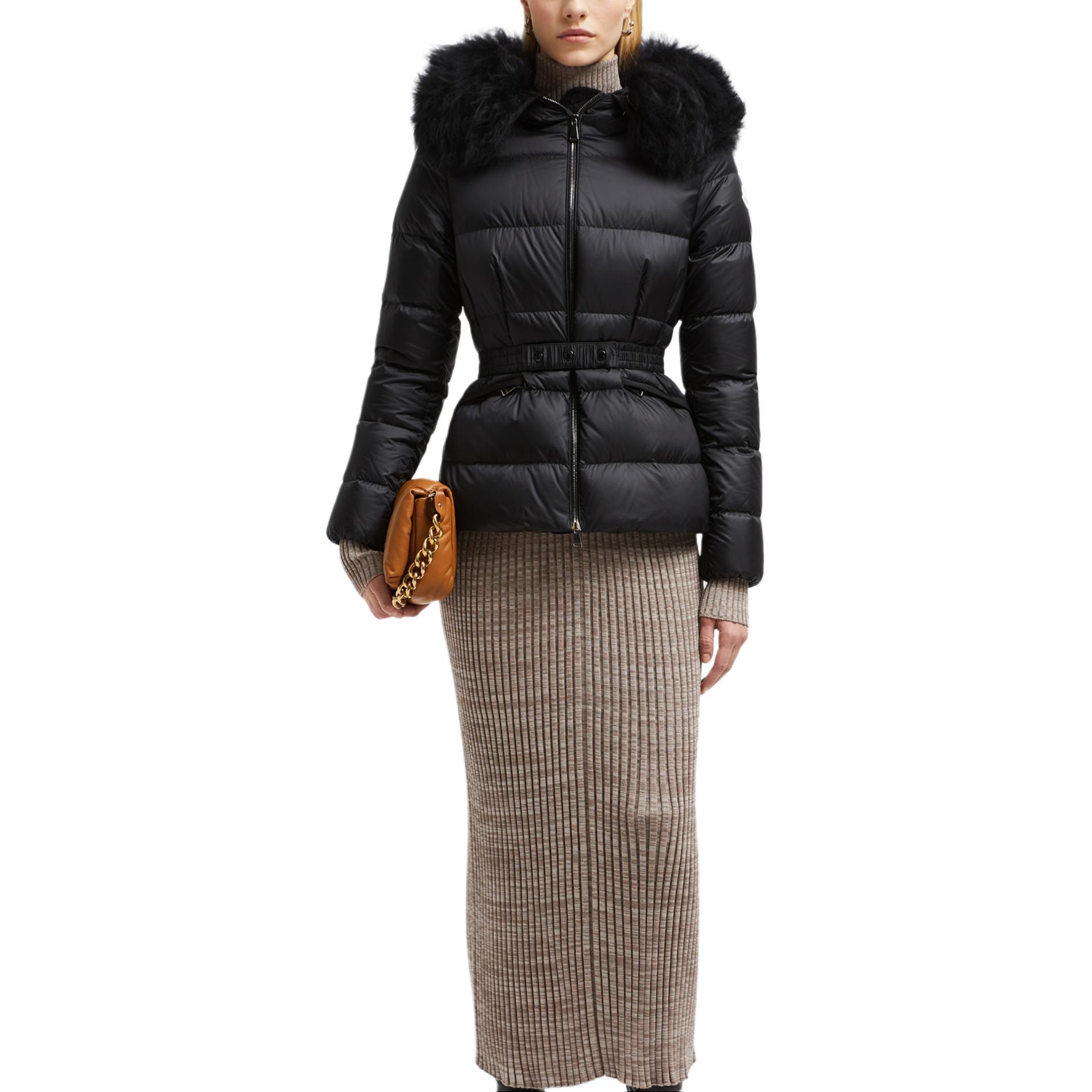 Lookbook (W) モンクレール ボード FW24 ブラックパファージャケット ウエストタイ・ジッパー付き J20931A00095595FE999